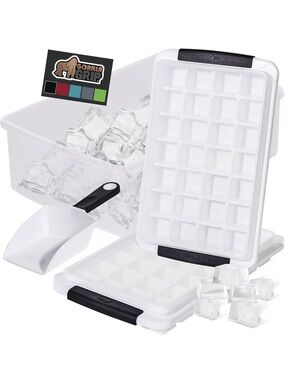 Gorilla Grip Ice Cube Tray Set with Storage Bin & Scoop BPA Free
